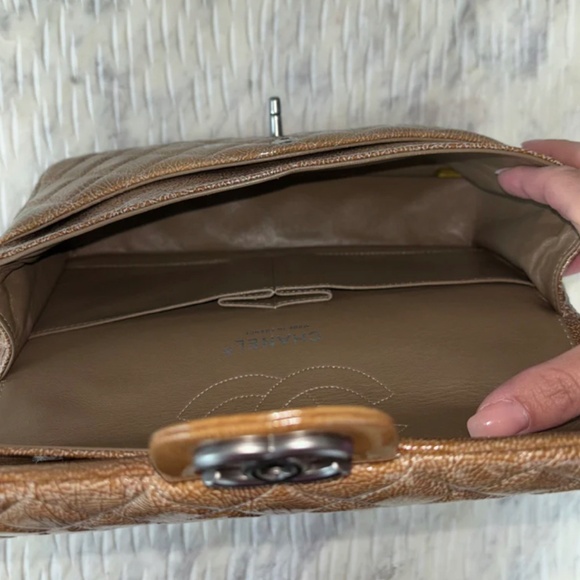 Authentic Chanel Crinkled Patent Quilted Medium Double Classic Flap Brown - Picture 2 of 16